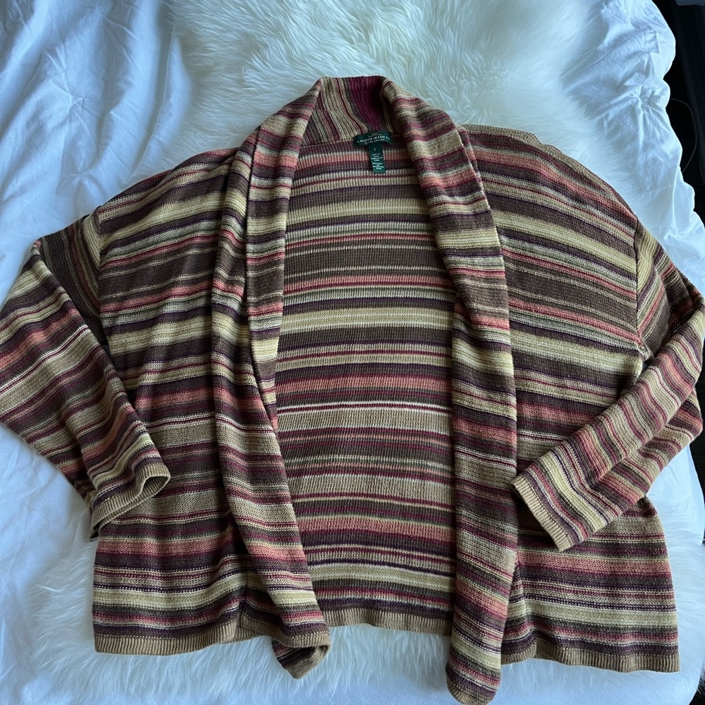 Vintage Ralph Lauren Lauren Jeans Co Striped Open Cardigan, Linen Blend, Size L